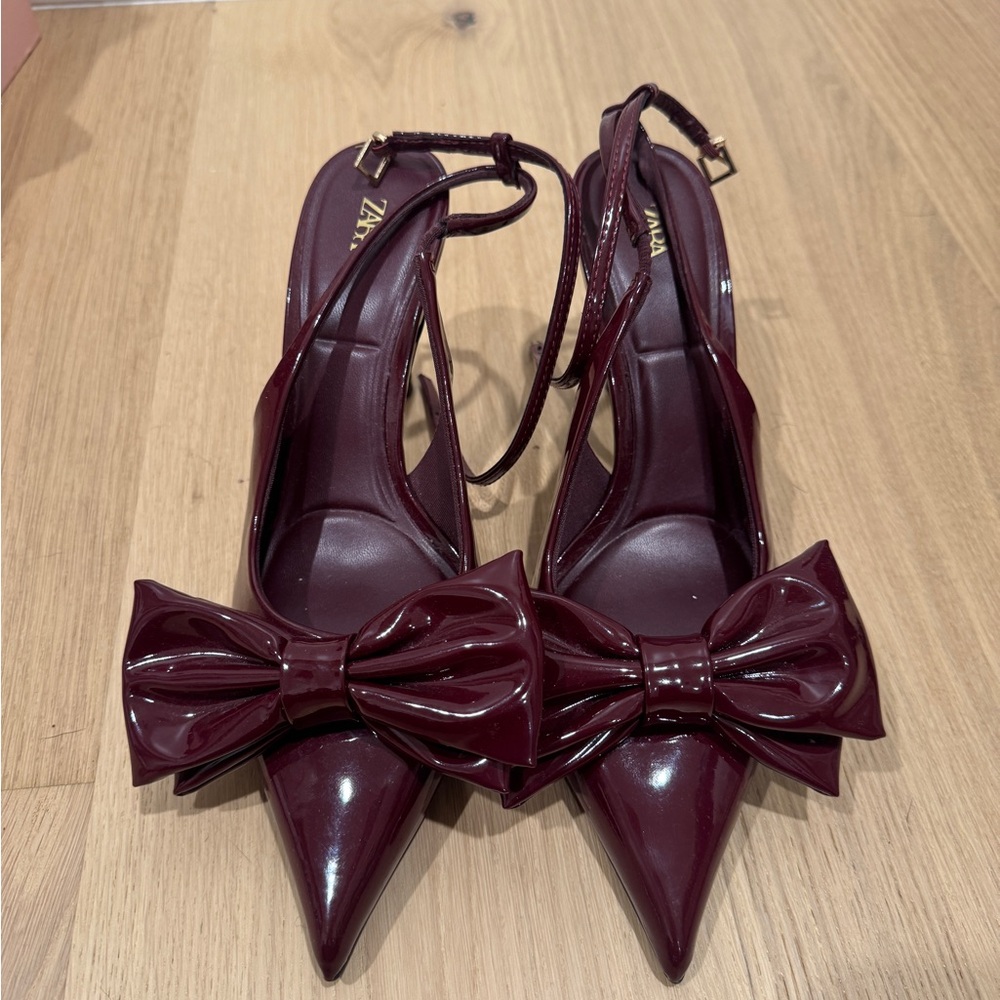 Zara Dark Red Patent Bow Heels